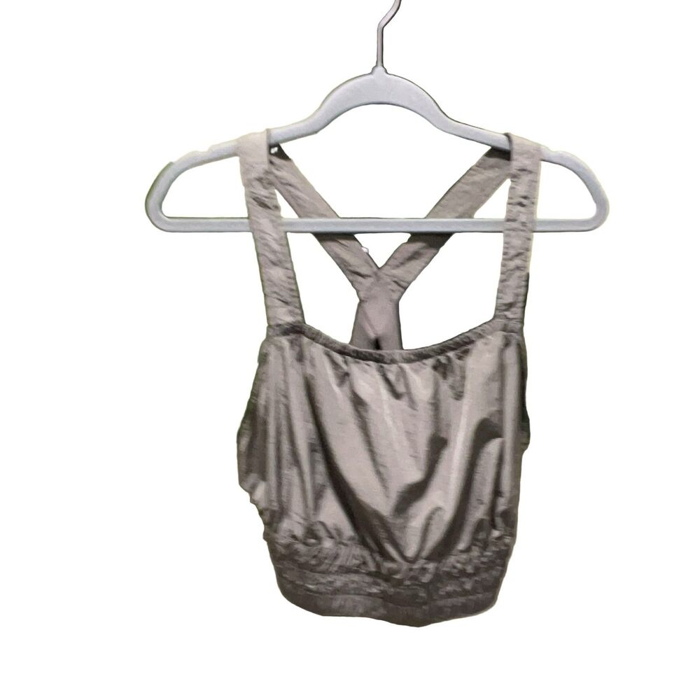 FP Movement Ruched Criss-Cross Strap Crop Top Women's L Olive Green Nylon Yoga